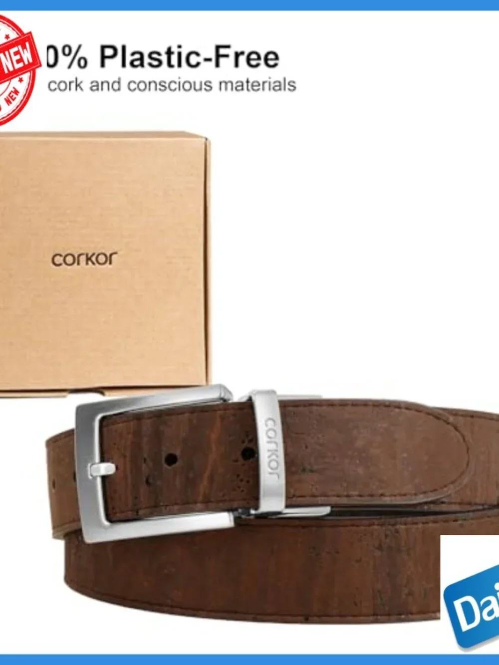 Reversible Vegan Cork Dress Belt Adjustable 1.37 Inch Wide Men's